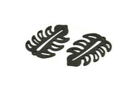 Siyah Yaprak Tılsımı, 1 Delikli 4 Dokulu Oksitlenmiş Siyah Pirinç Yaprak Tılsımı, Yaprak Tılsımı Küpeleri (30x20x0,80 mm) M01776