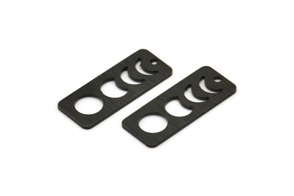 Siyah Dikdörtgen Charm, 1 Delikli 6 Dokulu Oksitlenmiş Siyah Pirinç Ay Evreleri Charm'ı (25x10x0,80 mm) M01991