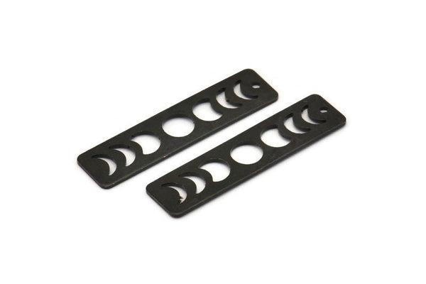 Siyah Dikdörtgen Charm, 1 Delikli 6 Oksitlenmiş Siyah Pirinç Ay Evreleri Charm'ı (40x10x0,80 mm) M01998 H0950