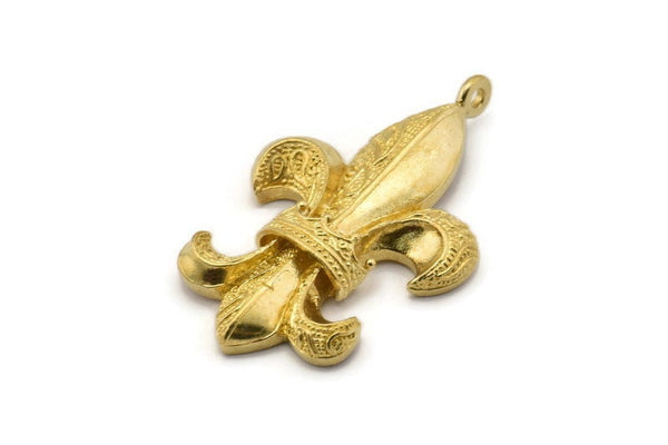 Fleur De Lis Charm, Raw Brass Fleur De Lis Charm Pendants With 1 Loop (44x31mm) N1875