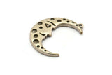 Silver Moon Charm, 2 Antique Silver Plated Brass Crescent Moon Charms With 1 Loop (31x12mm) N1517
