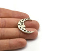 Silver Moon Charm, 2 Antique Silver Plated Brass Crescent Moon Charms With 1 Loop (31x12mm) N1517
