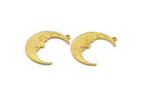 Brass Moon Charm, 2 Raw Brass Crescent Moon Charms With 1 Loop (32x1.2mm) N1512