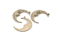 Silver Moon Charm, 2 Antique Silver Plated Brass Crescent Moon Charms With 1 Loop (32x1.2mm) N1512