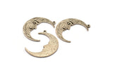 Silver Moon Charm, 2 Antique Silver Plated Brass Crescent Moon Charms With 1 Loop (32x1.2mm) N1512