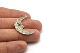 Silver Moon Charm, 2 Antique Silver Plated Brass Crescent Moon Charms With 1 Loop (32x1.2mm) N1512