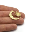 Moon and Sun, 2 Raw Brass, Crescent Moon, Brass Sun, Charm Pendant, Brass Pendant, Brass Charm With 1 Loop (30x29x1.2mm) N1522
