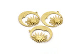 Moon and Sun, 2 Raw Brass, Crescent Moon, Brass Sun, Charm Pendant, Brass Pendant, Brass Charm With 1 Loop (30x29x1.2mm) N1522