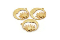 Moon and Sun, Gold Plated Brass, Crescent Moon, Gold Sun, Charm Pendant, Gold Pendant, Gold Charm With 1 Loop (30x29x1.2mm) N1522 H1374
