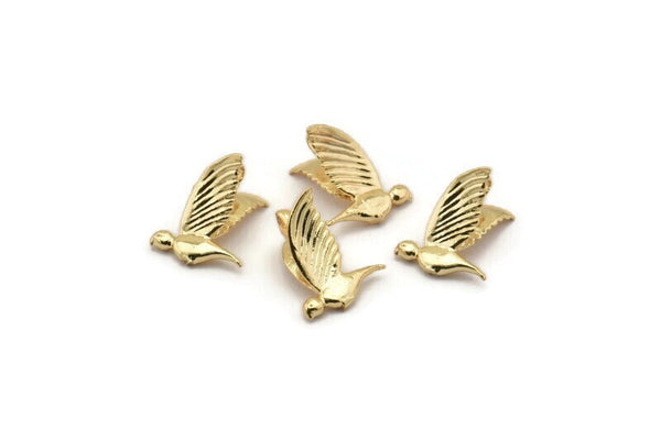 Tiny Bird Charm, 10 Gold Plated Brass Bird Necklace Pendants (13x10mm) N0429 Q0124