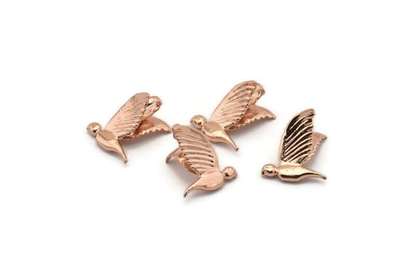 Tiny Bird Charm, 5 Rose Gold Plated Brass Bird Necklace Pendants (13x10mm) N0429 Q0124