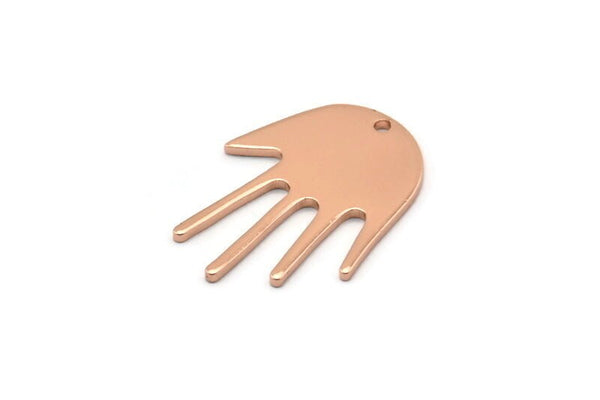 Rose Gold Hand Charm, 4 Rose Gold Plated Brass Hand Charms With 1 Hole, Earrings, Findings (24x17x1mm) D1137 Q0894