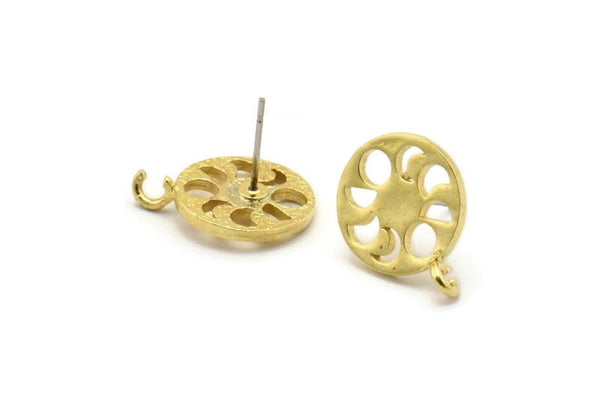 Earring Studs, 4 Raw Brass -  Moon Phases Stud Earrings - Brass Moon Earrings With 1 Loop - Earrings (14x1.5mm) N1812