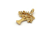 Gold Tree Charm, Gold Plated Tree, Cubic Zircon, 2 CZ Pave Tree Charms, Zircon Charm Pendants With 1 Loop (16x13mm) SY0105