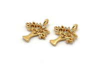 Gold Tree Charm, Gold Plated Tree, Cubic Zircon, 2 CZ Pave Tree Charms, Zircon Charm Pendants With 1 Loop (16x13mm) SY0105