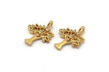 Gold Tree Charm, Gold Plated Tree, Cubic Zircon, 2 CZ Pave Tree Charms, Zircon Charm Pendants With 1 Loop (16x13mm) SY0105