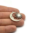 Moon and Sun,2 Antique Silver Plated Brass, Crescent Moon, Charm Pendant, Silver Pendant, Silver Charm With 1 Loop (30x29x1.2mm) N1522 H1374