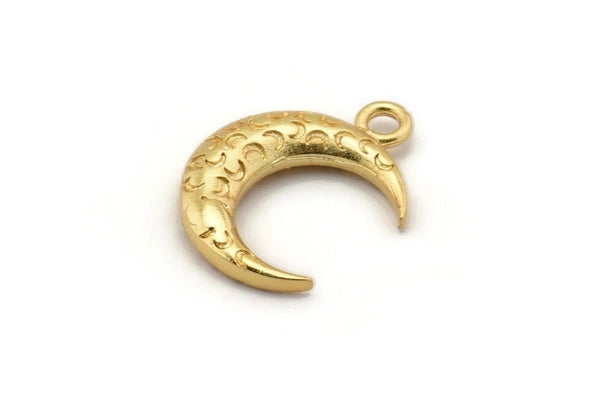 Gold Moon Charm, 2 Gold Plated Textured Horn Charms, Pendant, Jewelry Finding (19x6x4mm) N0336
