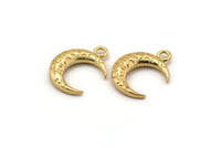 Gold Moon Charm, 2 Gold Plated Textured Horn Charms, Pendant, Jewelry Finding (19x6x4mm) N0336