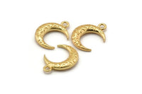 Gold Moon Charm, 2 Gold Plated Textured Horn Charms, Pendant, Jewelry Finding (19x6x4mm) N0336