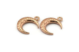 Rose Gold Moon Charm, 2 Rose Gold Plated Textured Horn Charms, Pendant, Jewelry Finding (19x6x4mm) N0336