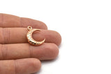 Rose Gold Moon Charm, 2 Rose Gold Plated Textured Horn Charms, Pendant, Jewelry Finding (19x6x4mm) N0336