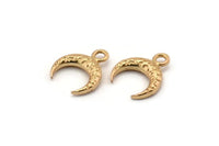 Gold Moon Charm, 6 Gold Plated Textured Horn Charms, Pendant, Jewelry Finding (12x3.50x3mm) N0303 Q0201
