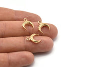 Gold Moon Charm, 6 Gold Plated Textured Horn Charms, Pendant, Jewelry Finding (12x3.50x3mm) N0303 Q0201