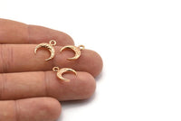 Rose Gold Moon Charm, 6 Rose Gold Plated Textured Horn Charms, Pendant, Jewelry Finding (12x3.50x3mm) N0303 Q0201