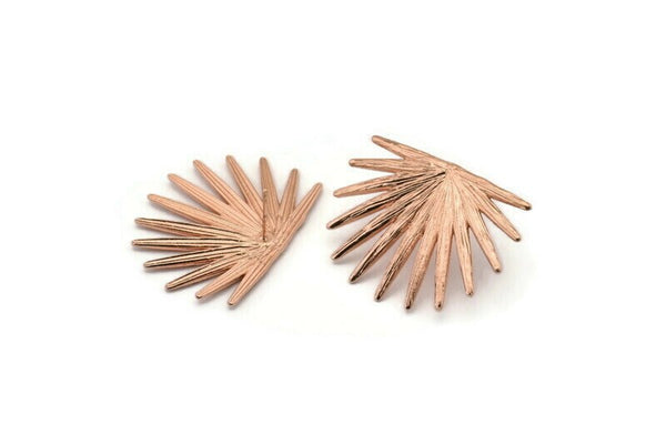 Rose Gold Sun Earring, 2 Rose Gold Plated Brass Sunshine Stud Earrings (38x28mm) N0706 Q0802
