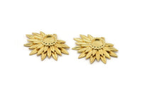 Gold Sunflower Charm, Gold Plated Brass Flower Charm Earrings With 1 Loop, Pendants, Earrings (28x39mm) N0735 Q0807