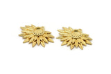 Gold Sunflower Charm, Gold Plated Brass Flower Charm Earrings With 1 Loop, Pendants, Earrings (28x39mm) N0735 Q0807