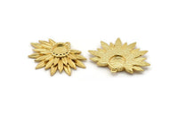 Gold Sunflower Charm, Gold Plated Brass Flower Charm Earrings With 1 Loop, Pendants, Earrings (28x39mm) N0735 Q0807