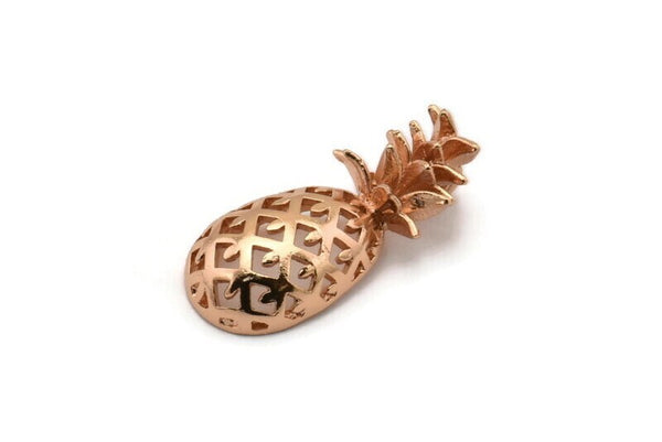 Rose Gold Pineapple Pendant - 2 Rose Gold Plated Brass Pineapple Pendants (30x13.4x6.3mm) N0250 Q0117