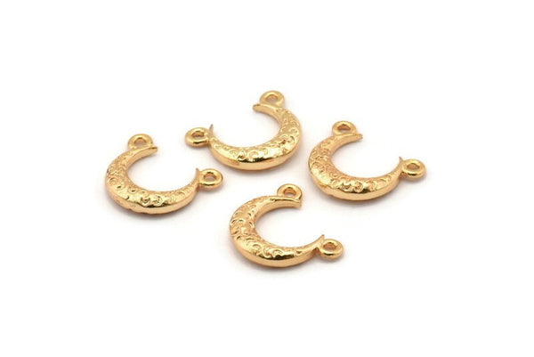 Gold Moon Charm, 6 Gold Plated Textured Horn Charms, Pendant, Jewelry Finding (12x3.50x3mm) N0268 Q0204