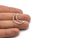 Crescent Moon Charm, 12 Antique Silver Plated Brass Crescent Moon Charms With 1 Loop (25x8.5x1mm) E101 H1229
