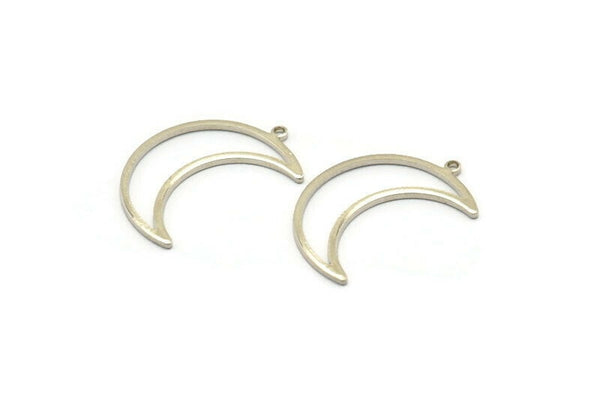 Silver Moon Charm, 10 Silver Tone Brass Crescent Moon Charms With 1 Loop (25x8.5x1mm) E101 H1229
