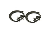 Black Moon Charm, 2 Oxidized Black Brass Moon Charms With 1 Loop, Pendants (33x31x1.5mm) N1347 H1365