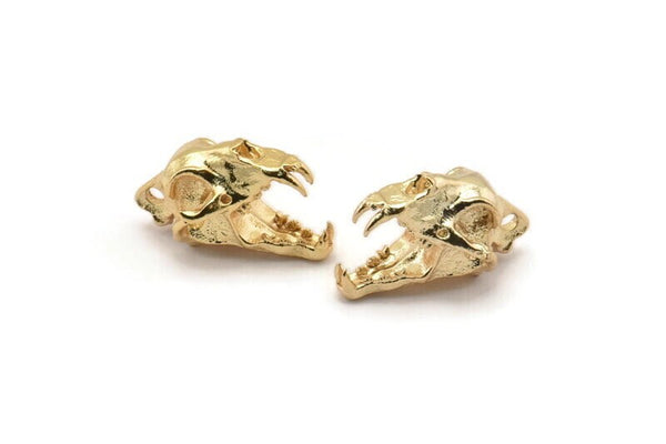 Tiny Tiger Skull, 1 Gold Plated Brass Tiger Skull Pendant (22x13x13mm) N0482 Q0160