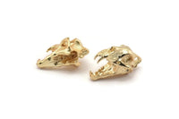 Tiny Tiger Skull, 1 Gold Plated Brass Tiger Skull Pendant (22x13x13mm) N0482 Q0160