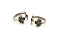 Silver Ring Settings, 3 Antique Silver Plated Brass Half Moon Ring With 2 Stone Setting - Pad Size 4mm E635 H0617