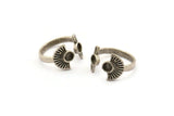 Silver Ring Settings, 3 Antique Silver Plated Brass Half Moon Ring With 2 Stone Setting - Pad Size 4mm E635 H0617