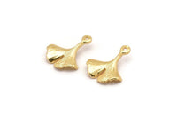Gold Gingko Pendant, 4 Gold Plated Brass Leaf Charms (18x15mm) N0443 Q0086