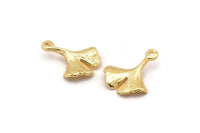 Gold Gingko Pendant, 4 Gold Plated Brass Leaf Charms (18x15mm) N0443 Q0086