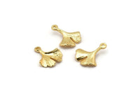 Gold Gingko Pendant, 4 Gold Plated Brass Leaf Charms (18x15mm) N0443 Q0086