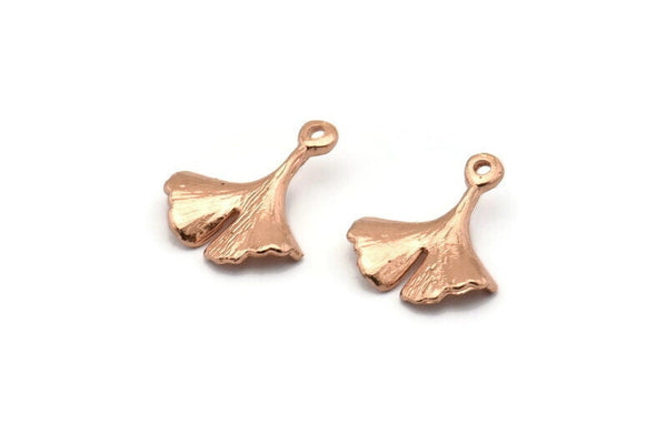 Rose Gold Gingko Pendant, 4 Rose Gold Plated Brass Leaf Charms (18x15mm) N0443 Q0086