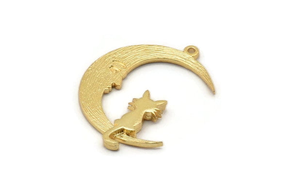 Altın Ay Tılsımı, 1 Halkalı Altın Kaplamalı Pirinç Hilal Ay Tılsımları, Kolye Uçları (33x25x1,2 mm) N1531