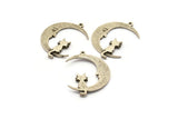 Silver Moon Charm, 2 Antique Silver Plated Brass Crescent Moon Charms With 1 Loop, Pendants (33x25x1.2mm) N1531