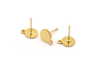 Gold Round Earring, 6 Gold Plated Brass Round Stud Earrings With 1 Loop (10x8x1mm) E041 A1787