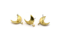 Brass Earring Post, 8 Raw Brass Moon Earring Posts With 1 Loop (14x15mm) BS 2439